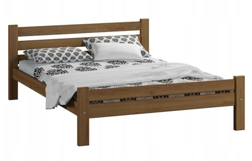 Bett, Bettrahmen 140x200, Holzbett | Massives Kiefernholz | Verstärkte Mitte | Stabil & Langlebig | 210x152x72 cm (BxTxH) | Eiche