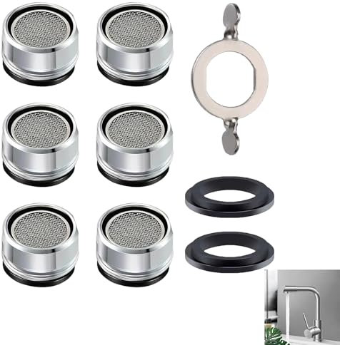 6 Pièces Mousseur Robinet M24, Aérateur Robinet Embout Mitigeur Lavabo Salle Economiseur Aérateur D'eau Pour Faucet Anti Calcaire en Acier Inoxydable et ABS Livré avec 2 Joints et 1 Clé