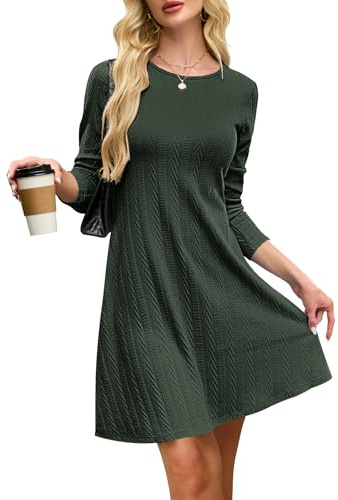 AUSELILY Damen Strickkleid Langarm Elegantes A Linie Kurz Pulloverkleid | Weiches strickkleid damen aus Viskose mit Textur. Rundhalsausschnitt & A-Linie für ein stilvolles herbstkleid damen