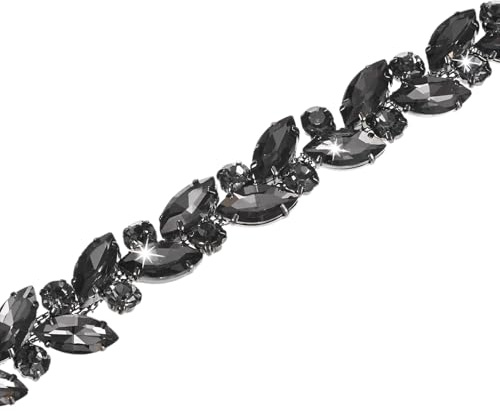 M METERXITY Kristall Strass Kette Zierband 1 Yard Blumenblatt Kette Grau | 1-Pack, Pferdeaugen Blumenkette, 14 mm, Brautkostüm, Für Basteln/Kleidung/Glitzer Nähen Verzierungen, Kristall
