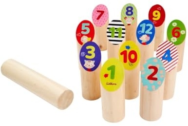 Eichhorn Wurfspiel Stäbe – 13 Bunte Holzbausteine aus Kiefernholz - für Kinder ab 3 Jahren - Indoor & Outdoor Holzwurfspiel