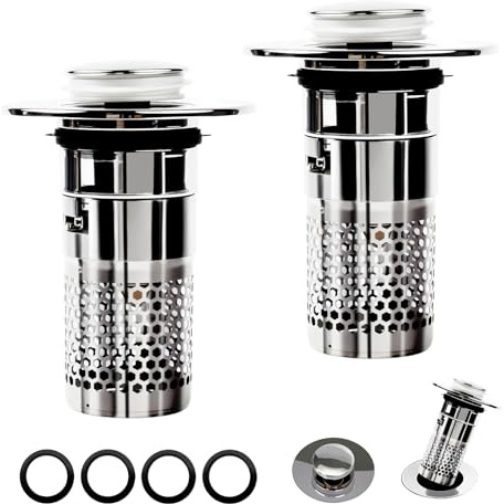 2 Stücke Waschbeckenstöpsel mit Sieb 33-40mm Abflussstopfen Waschbecken mit Haarsieb Pop Up Abflusssieb Waschbecken Universal Edelstahl Pop-up Abflusssieb für Drain Plug On The Worktop
