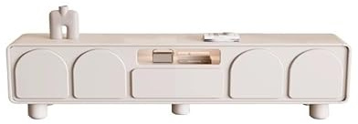 BASXDRFXZ TV-Ständer fürs Schlafzimmer Cremeweißer, Abgerundeter TV-Tresen, moderner, Heller Luxus-Wohnzimmer-Haushalts-TV-Schrank(180x40x50cm)
