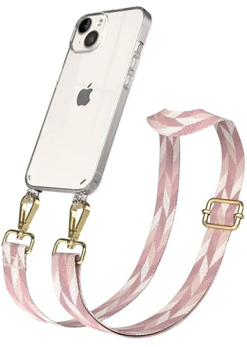 EAZY CASE Handykette - Verstellbares Taschenband kompatibel mit iPhone 14, Schulterriemen, Handykordel mit Silikon Hülle, Umhängetasche, Rosa Mix Gold