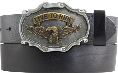 BELTINGER Gürtel aus Vollrindleder mit Motorrad-Schließe 40mm | Ledergürtel mit Adler-Buckle für Damen Herren 4,0cm | Leder-Gürtel für Biker