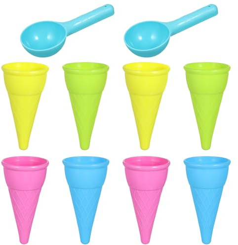 Generisch 10er-Set Eisformen mit Kugellöffel Bunte Eiswaffeln aus Kunststoff – Ideal für Kinder zum Spielen Am Strand Und im Freien 2 Eiswaffellöffel + 8 Eiswaffeln Sandspielzeug Sandkasten Spielzeug