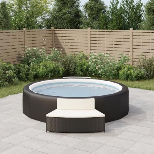 Runheo Lot de 2 bancs de bain à remous avec coussins en polyrotin noir pour extérieur avec coussins, durable, résistant aux intempéries, cadre en acier stable, confortable, idéal pour piscine, jacuzzi