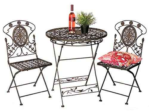 DanDiBo Sitzgruppe Eisen Garten Antik Bistroset AVIS Bistrotisch mit 2 Stühlen klappbar Metall Gartentisch