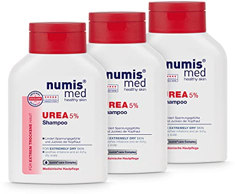 numis med Shampoo mit 5% Urea - 3x Hautberuhigendes Haarshampoo für extrem trockene, zu Juckreiz neigende Kopfhaut - vegane Haarpflege ohne Silikone, Parabene & Mineralöl - Haar Shampoo (3x 200 ml)