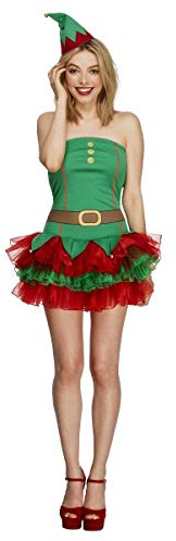 Smiffys Fever Elf Costume, Green with Tutu Dress and Hat, Fever Fancy Dress, Elf Dress Up Costumes