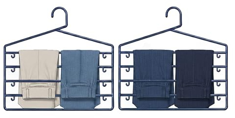 Premier Housewares Set of 2 Indigo Plastic Trouser Hangers With 4-Tier Loop Design | Compact Clothes Rack Organiser | Multi-Layer Cloth Hanger | Luxe Garment Hangers For Closet