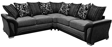 Sharon Corner Sofa Grey and Black Fabric Chenille Leather