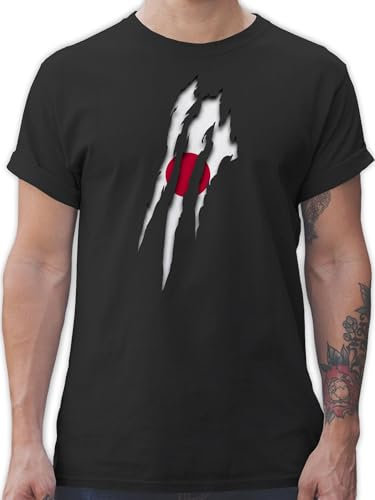 T-Shirt Herren - Fußball EM WM - Japan Krallenspuren - S - Schwarz - japanische Tshirt Fussball Shirt männer Europameisterschaft Japanisches tishrt fu Ball Trikot em- Fanartikel Shirts