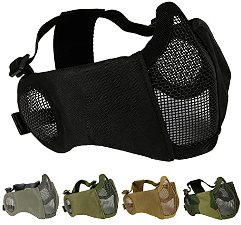 AOUTACC Airsoft Mesh Maske, Half Face Mesh Masken mit Gehörschutz für CS/Hunting/Paintball/Shooting-Schwarz
