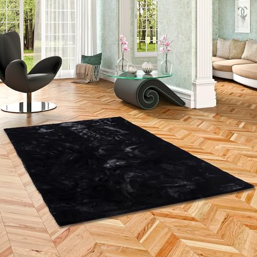 Pergamon Luxus Super Soft Fellteppich Plush Schwarz in 7 Größen