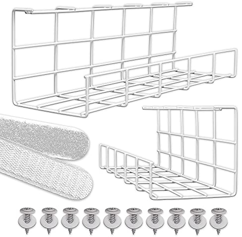 Scanfield Kabelmanagement Unter Tisch, 2er-Set Kabelkanal Schreibtisch, Kabelmanagement Schreibtisch, Modulare Kabelhalter mit Zirkulation, Kabelwanne Unterbau, Einfache Montage, Kabelkorb Weiß