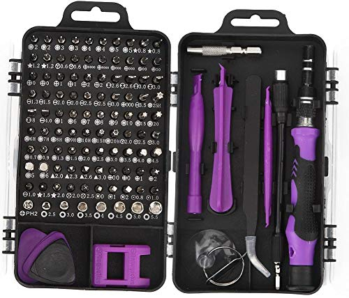 Elektronikreparatur-Schraubendreher-Set, Präzisions-115-in-1-Magnet-Multifunktions-Spezialbit, tragbares Computer-Smartphone-Reparatur-Toolkit für Computer Watch Drone Glasses Controller(Lila)