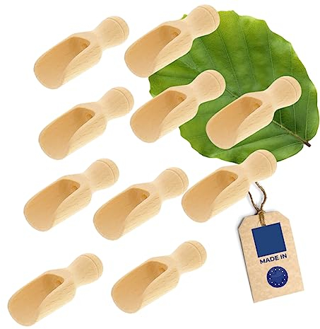 10x Dosier-Schaufel aus Holz, 5,2 cm, Mess-Löffel für Gewürze, Tee, Kaffee & Getreide, sicheres Dosieren, Abwiegen, Befüllen in Vorratsbehältern, Teedosen & Einmachgläsern