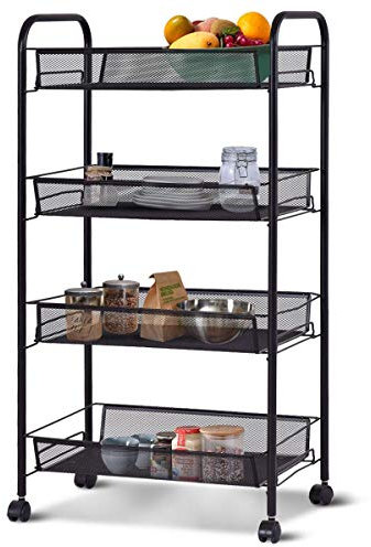 4 Tier Basket Storage Trolley Black H. 84 W. 49 D. 26cm