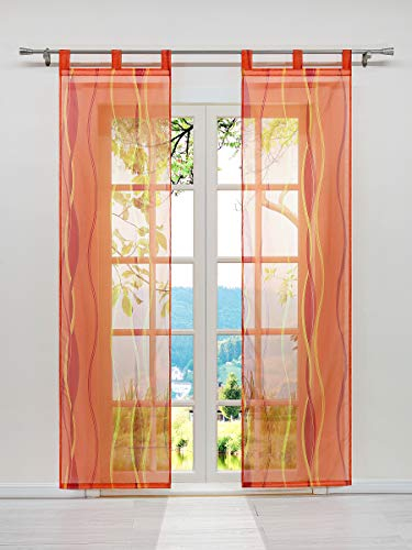 ESLIR 2er Set Flächenvorhänge Schiebegardinen Voile Gardinen mit Schlaufen Schiebevorhang Transparent Vorhang Wellen Muster Orange BxH 57x145cm 2 Stück