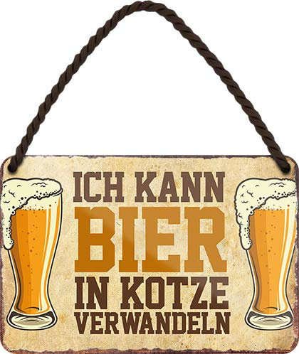 schilderkreis24 Blechschild „Bier & Sprüche“ 18×12 cm – lustige Geschenkidee für Bierliebhaber (Ich kann Bier Kotze)