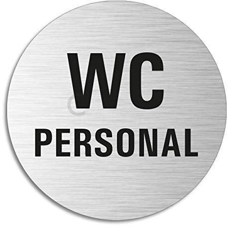 Schild WC Personal Türschild aus Aluminium Edelstahloptik selbstklebend Ø 75 mm