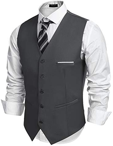 COOFANDY Herren Weste Anzug V-ausschnitt Ärmellose Anzugeste Slim Fit Hochzeit Anzugwesten(Dunkel grau,S)