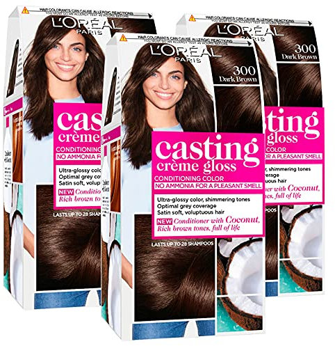 3 x L'Oréal Paris Coloration Casting Creme Gloss Farbe 300 Dunkelbraun – 3 Farbtöne