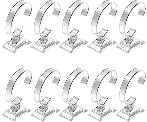 10 Plastic Watch Display Stands - Transparent, C-Type for Home or Store