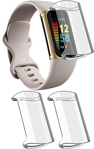 Schutzhülle für Fitbit Charge 5, mit Displayschutzfolie, weiches TPU, schmale Passform, ultradünn, kratzfest, 2 Stück