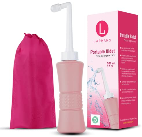 laphang Bidet portatile da 500 ml rosa Peri bottiglia con custodia impermeabile e tappo - PP + TPR, a prova di perdite e resistente ai graffi - Bottiglia perineale per la guarigione delle emorroidi