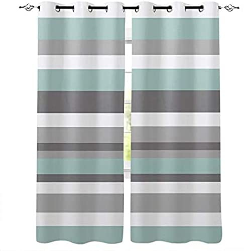 Blau grau Verdunkelungsvorhänge, 457x274 cm 3D Drucken Horizontale Linien Muster Isolierung und Perforation Plissee-Vorhänge für Wohnzimmer, Schlafzimmer, Kinderzimmer, Fensterdekoration, 2 PCS