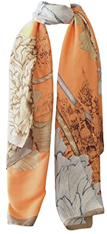 PB Pietro Baldini Elegante Damen Schals Pashmina Schals mit Blumen Design für Freizeit Abendkleid Hochzeit Freizeit - 90 x 180 - Orange blau