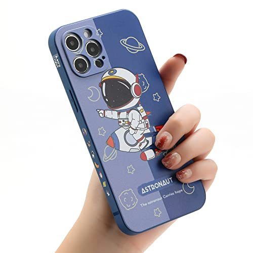 Yonds Queen for iPhone 12 Pro Max Cute Case, Cartoon Cool Astronaut Space Rocket Moon Design Stylish Bumper TPU Protective Anti-Slip Shockproof Fashion Case(Blue Rocket, iPhone 12 Pro Max)