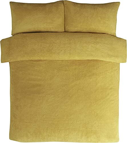 Teddy Fleece Duvet Sets – Super Soft Warm Quilt Cozy Fluffy Bedding Fleece with Pillow Cover Bed Size Single Double King Super King Home linen Accessories Bedding Set (Ochre, King)