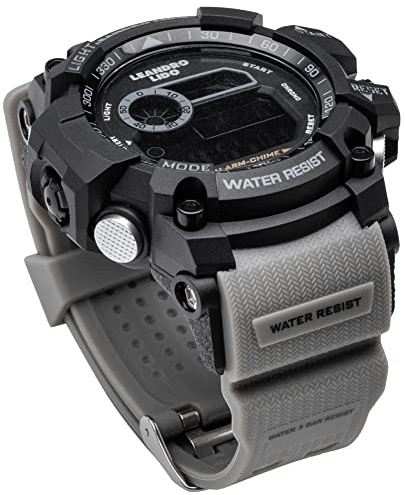 Leandro Lido Unisex Sports Watch mit spritzwasserdichtem, digitalem 12-Bit-Display, 12/24-Stundenformat, Stopp- und Alarmfunktion, für Damen und Herren (Grau)