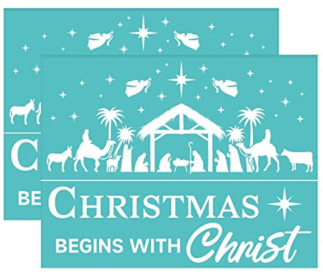 OLYCRAFT 2 Stück selbstklebende Siebdruck Schablonen mit Weihnachtsmotiven Mesh Transfer Schablonen waschbare wiederverwendbare Siebdruck Schablonen zum Bedrucken von Holz T Shirts Leinwand - 28x22cm