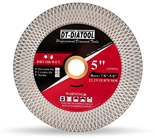 DT-DIATOOL Diamant-Trennscheibe 125mm x 22.23mm - für Porzellan, Fliesen, Keramik, Marmor Diamantscheibe 125mm für Schleifer