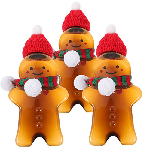 STOBOK Empty Juice Bottles, Christmas Gingerbread Man Milk Bottle Water Bottle Drink Containers for Juice, Drinking, Smoothie and Other Beverages 3 Sets