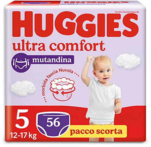Huggies Ultra Comfort - Pañales talla 5 (12-17 kg), braguita transpirable, diseño Disney, paquete de 56 unidades