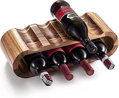 Mardili Free Standing Acacia Wood Wine Rack Storage, 8 Wine Bottle Holder Stand, Wine Shelf Organizer, Perfect for Home Décor and Wine Gifts, No Need Assembly