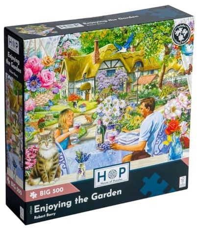 The House of Puzzles - Enjoying the Garden Jigsaw - Big 500 Piece Jigsaws For Adults, Extra Large Pieces, Artist Illustrated, Scenic Landscape, Deluxe Puzzle Gifts