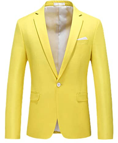 Kelsiop Blazer formale classico da uomo con bottone singolo slim fit business blazer formale da ufficio casual slim fit blazer, Giallo limone, XXL