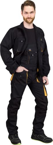 REIS FORECO-B Pantaloni con pettorina da lavoro per uomo | Pantaloni di sicurezza | Cargo | Pantaloni da lavoro | Lavoro | Salopette | Tuta da lavoro | Nero-Giallo | Taglia: 52