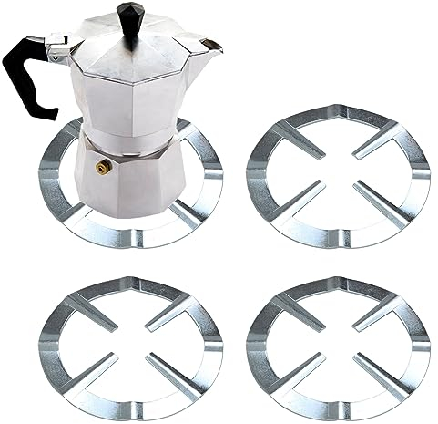 ZOFUN 4 Pcs Gas Ring Reducers, 13.3 cm Moka Pot Trivet Non Slip, Gas Ring Reducers for Coffee Pot, Silver Reducer Ring Holder Base Trivet for Gas Stoves Cooker Coffee Makers Replacement