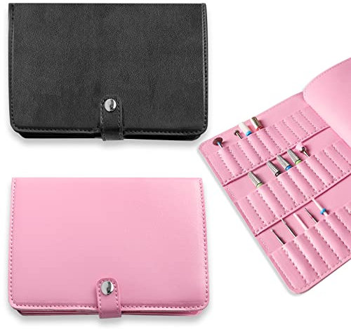 Nail Drill Bit Holder Organizer, 33 Holes Nail Drill Bit Holder Wallet Storage Bag for Manicure Tools Efile Nail Grinding Bits Display Portable for Travel or Home (HJ-ZP013-Pink)