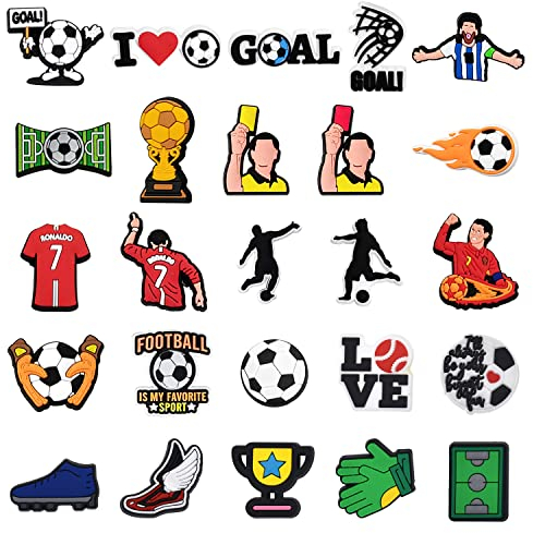 TIMJJG 26 Stück Fußballschuhzubehör, Cartoon-Schuhzubehör, verwendet für perforierte Schuhe, Armbänder, Partys, DIY-Dekoration., Gummi