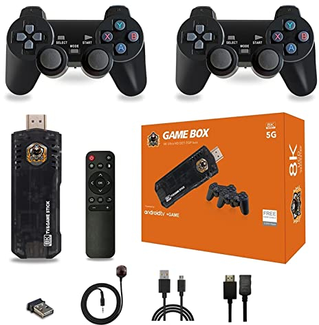KINMRIS X8 64G 10000 Spiele, Spielekonsole, kabellos, TV-Gaming-Box mit doppeltem Controller-Griff, 3D, 8K, High-Definition-Media-Player, Spiel-Stick