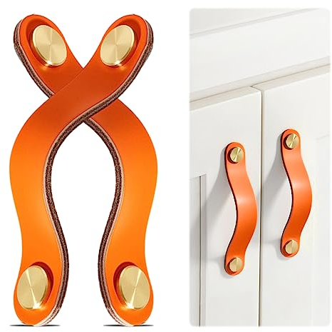 ueslwser Zubehör für Möbel 2 Stück Türgriffe Schrank Verdeckter Möbelgriffe Türgriff mit Platte Schubladengriffe Schrankgriffe Möbel Leder Möbel Griffe für Schublade Schranktür Wohnkultur Orange