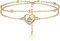 Lydreewam Herz Armband für Damen 925 Sterling Silber Doppel Armkette mit Kugeln und Zirkonia Muttertag Geburtstag Geschenk, verstellbar 17+4cm (Gold)